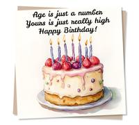 Funny Happy Birthday Card For Loved One - Cake, Candles - Age Is Just A Number Yours Is Really High - For Best Friend, Bestie, Sister, Brother, Relative, Colleague