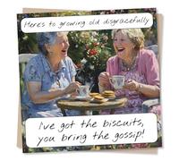 Funny Happy Birthday Card For Loved One - Fun, Tea, Picnic - Here's To Growing Old Disgracefully I've Got The Biscuits You Bring The Gossip - For Her, Best Friend, Bestie, Sister