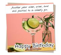 Funny Happy Birthday Card For Loved One - Fun, Tonic - Another Year Older Wiser And Still Partial To A Cheeky Gin - For Her, Best Friend, Bestie, Sister, Grandma, Nan, Auntie, Mum