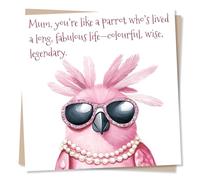 Funny Happy Birthday Card For Mum - Pink Parrot, Animal, Sassy, Sunglasses, Pearls - Mum, You’re Colourful, Wise, Legendary - For Mother, Parent, Mummy, Relative, Mom