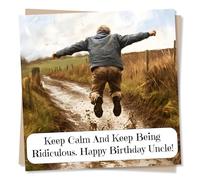 Funny Happy Birthday Card For Uncle - Mud, Countryside - Keep Calm And Keep Being Ridiculous - From Nephew, Niece