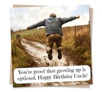 Funny Happy Birthday Card For Uncle - Mud, Countryside - You're Proof That Growing Up Is Optional - From Nephew, Niece