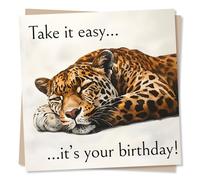 Funny Happy Birthday Card - Sleeping Leopard Design - Take It Easy It's Your Birthday - Leopard Birthday Card For Him, For Her, For Friend, For Partner, For Relative, For Men, For Women, For Son