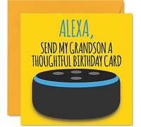 Funny Happy Birthday Cards for Grandson - Alexa - Joke Happy Birthday Card for Grandson from Nanny Grandad Grandma Grandparents, Banter Gift, 145mm Fun Greeting Cards