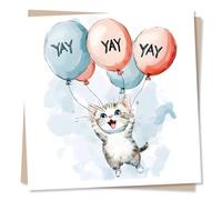 Funny Happy Birthday or Just a Note Card For a Loved one - Yay - Balloons - Cats - Pet Parent - Heartfelt - For a Cat Lover, Friend, Family, Partner, Relative, Other