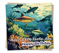 Funny Happy Birthday Shark Card For A Loved One - Fin-Tastic - Humour, Playful - Sealife, Sharks, Animal Lover, Coral - For a Special Someone, Friend, Family, Partner, Bestie