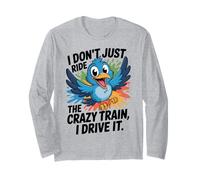 Funny Happy Blue Cartoon Bird with Colorful Splash Long Sleeve T-Shirt