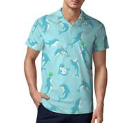 Funny Happy Dolphin Men's Golf Polo Shirt Slim-fit T-Shirts Short Sleeve Casual Print Tops M