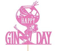 Funny Happy Gin Day Birthday/Hen Do Glitter Topper by Cakeshop | Custom Colour Dancing Gin Lover Alcohol Cake Decoration for Her 18th 19th 20th 21st 30th 40th 50th 60th 70th 80th 90th Baby Pink