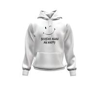 Funny Happy Hoodie - Cute Humor Graphic Hoodie for Men and Women - Novelty Adult Gift Top (White, S)