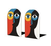 Funny Happy Human Faces Abstract Bookends For Shelves 2 Pcs Wooden Book Stopper Organizer For Home Office Libraries