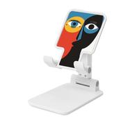 Funny Happy Human Faces Abstract Foldable Cell Phone Stand Adjustable Angle Height Desktop Portable Cellphone Cradle Compatible With All Smartphone White-Style
