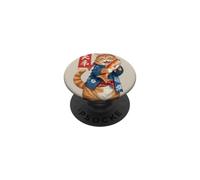 Funny Happy Japanese Orange Cat Holding Fish PopSockets Adhesive PopGrip