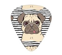 Funny Happy Pug Dog 12 Pack Guitar Plectrums With Storage Case, 0.46/0.71/0.96mm, Including Thin, Medium Thick Guitar Plectrums For Electric Guitars Bass Ukulele