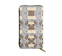 Funny Happy Pug Dog Print Leather Long Clutch Wallet for Women â€“ Fashionable with Multiple Card Slots, Coin Pocket, Black, One Size