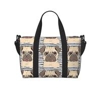 Funny Happy Pug Dog Printed Travel Tote Bag, Large Capacity Gym Bag, Lightweight Weekend Travel Shoulder Bag, Unisex