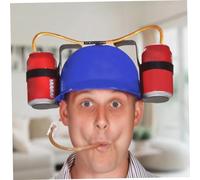 Funny Hats,Beer Hats With Straws, Beer Hat Drinking Hat Fun Drink Hat Safe Plsatic Drinking Helmet with Can Holder and Straw, Funny Hat for Beer Soda Party Football Games,Blue