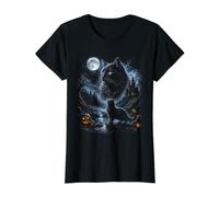 Funny Haunted House Halloween Spooky Black Cat Pumpkin Lover Value Graphic T-Shirt, Women, Black, M