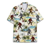 Funny Hawaiian Shirt for Men Casual Summer Shirt for Men Short Sleeve Button Down Shirt, Funny Bigfoot Fishing, XXL