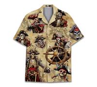 Funny Hawaiian Shirt for Men Casual Summer Shirt for Men Short Sleeve Button Down Shirt, Vintage Pirate, XL