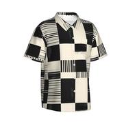 Funny Hawaiian Shirts for Men - Casual Abstract Black White Print Beach Mens Button Down Short Sleeve Shirt, Black, XXL