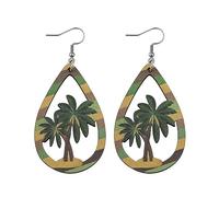 Funny Hawaiian Summer Wooden Beach Earrings Lightweight Tropical Coconut Palm Tree Teardrop Flip-flops Shaped for Luau Beach Hula Party Holiday Jewelry Gifts for Women, Metal Wood, wood