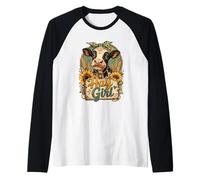 Funny Hay Girl Farm Cow Licking Tongue Out Raglan Baseball Tee