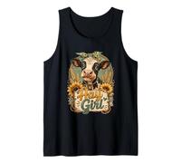 Funny Hay Girl Farm Cow Licking Tongue Out Tank Top