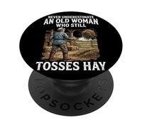 Funny Hay Girl Old Woman Tossing Hay Farmer PopSockets Adhesive PopGrip