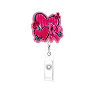 Funny Heart Badge Reel Pink Red Valentine Badge Holder Retractable Clip for Nurse Doctor Valentine's Day Name Id Nurse Badge Reels Acrylic Alligator Clip for Nursing Teachers Worker