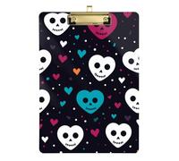Funny Heart Skull Black Acrylic Classroom clipboard Set Standard Letter A4 Size Hard Board for Soccer Truck Driver Gold 12x9in Tabla para escribir
