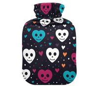 Funny Heart Skull Black hot Water Bottle with Soft Cover, 2L hot compresses for The Body for Period Cramps,Period Cramps,Bolsa de calor para Dolor Menstrual