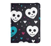 Funny Heart Skull Black Leather Passport Holder Cover Passport Wallet Passport Cover Holder Wallet Case Ultra Slim, Funny heart skull black, One Size