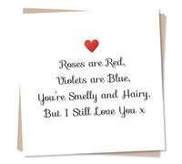 Funny Heartfelt Love Heart Birthday or Anniversary Card For Partner - Roses Are Red. Violets Are Blue. You're Smelly And Hairy - Verse Birthday Card For Husband, Wife, Boyfriend, Girlfriend