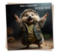 Funny Hedgehog Birthday Card - Here's A Birthday Hedge Hug - Happy Birthday Card for Friends, Family - Made in UK