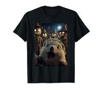 Funny Hedgehog Selfie with Scary Scarecrows Spooky Halloween T-Shirt