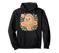 Funny Hedgehog With Flowers Cute Floral Forest Animal Nature Pullover Hoodie