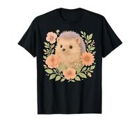 Funny Hedgehog With Flowers Cute Floral Forest Animal Nature T-Shirt