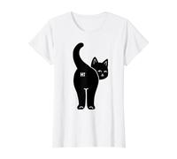 Funny Hello Black Cat Butt Hi Design for Cat Lovers Value Graphic T-Shirt, Women, White, L