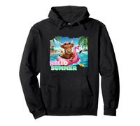 Funny Hello Summer Highland Cow Flamingo Swimming Youth Boys Pullover Hoodie