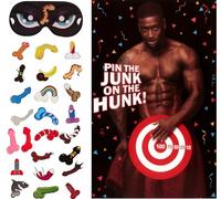 Funny Hen Party Game - Pin The Pants On The Hunk - 26 Piece Naughty Hen Do Activity Set with Poster, Stickers & Blindfold - Classic Bachelorette Night Games & Decorations for Bride to Be & Her Squad
