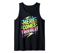 Funny HERE Comes Trouble Kids Teacher Win On Games Begin Tank Top