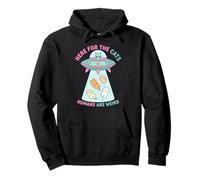 Funny Here For The Cats Humans Are Weird Alien Encounter Pullover Hoodie