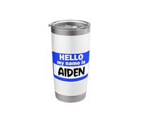 Funny Hi Hello My Name is Aiden On Nametag Introduction Stainless Steel Insulated Tumbler