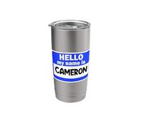 Funny Hi Hello My Name is Cameron On Nametag Introduction Stainless Steel Insulated Tumbler