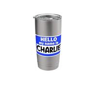 Funny Hi Hello My Name is Charlie On Nametag Introduction Stainless Steel Insulated Tumbler