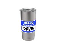 Funny Hi Hello My Name is Davis On Nametag Introduction Stainless Steel Insulated Tumbler