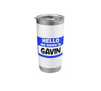 Funny Hi Hello My Name is Gavin On Nametag Introduction Stainless Steel Insulated Tumbler