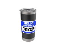 Funny Hi Hello My Name is Jakob On Nametag Introduction Stainless Steel Insulated Tumbler
