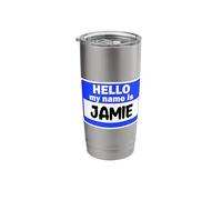 Funny Hi Hello My Name is Jamie On Nametag Introduction Stainless Steel Insulated Tumbler